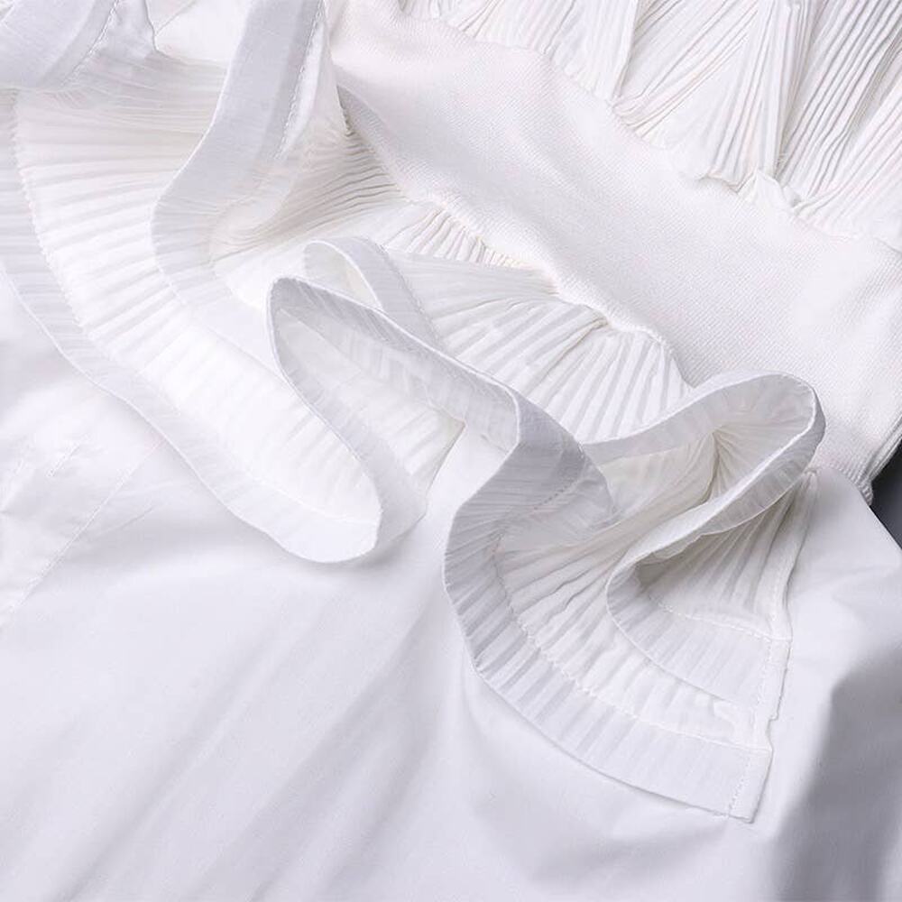 Spring Ruffle Belted Top with Stand Collar - Picture 7 of 14